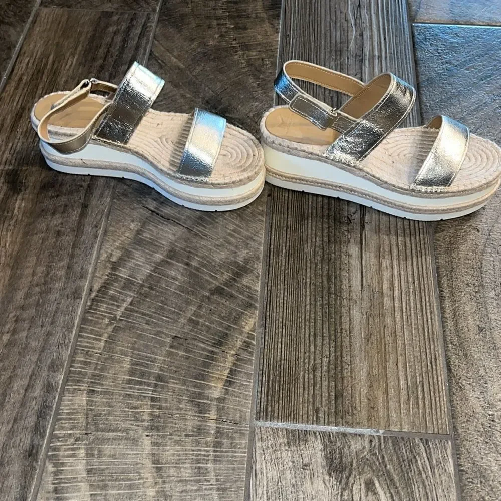 Marc Fisher LTD gold metallic espadrilles 3” heel, 2” platform.